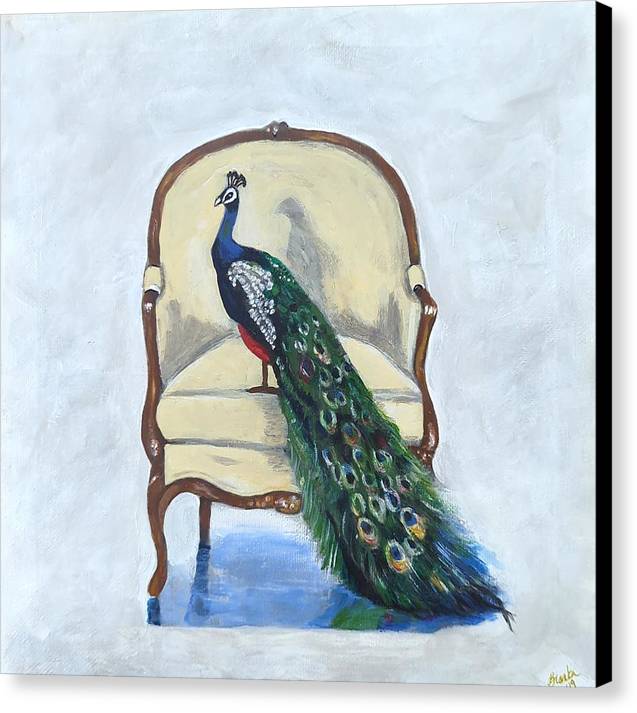 Peacock in chair - Canvas Print