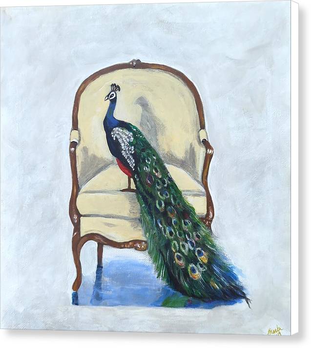 Peacock in chair - Canvas Print