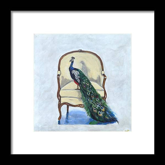 Peacock in chair - Framed Print