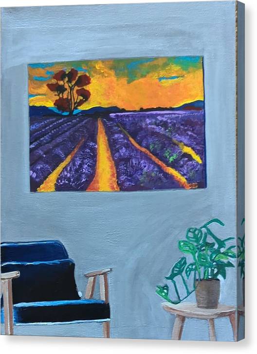 Empty Blue Chair w/Purple Flower Field - Canvas Print