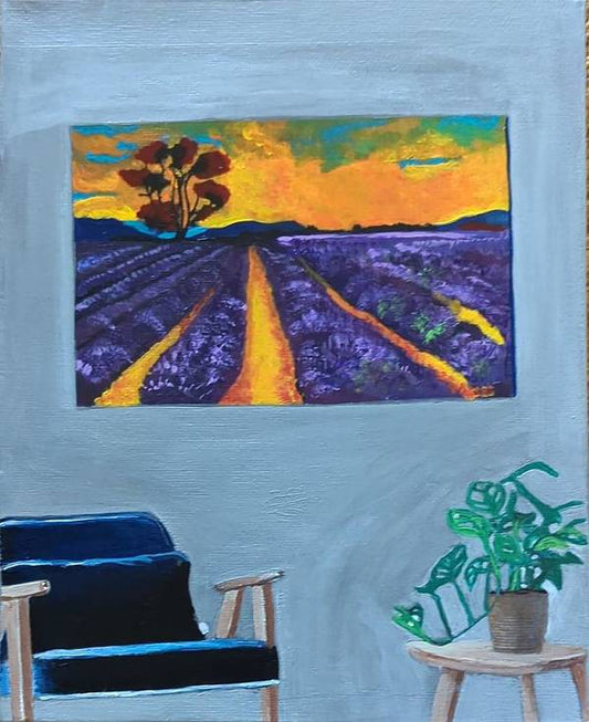 Empty Blue Chair w/Purple Flower Field - Art Print