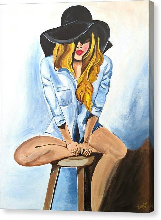 Sitting Jean Girl  - Canvas Print