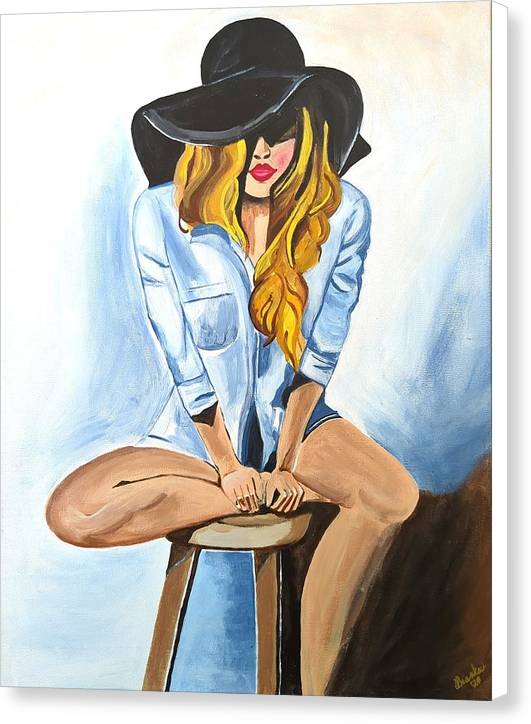 Sitting Jean Girl  - Canvas Print