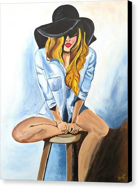 Sitting Jean Girl  - Canvas Print