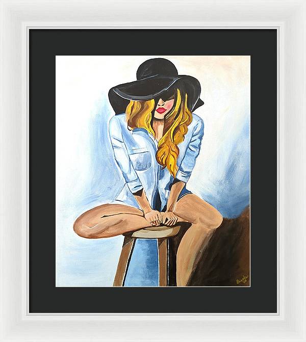 Sitting Jean Girl  - Framed Print