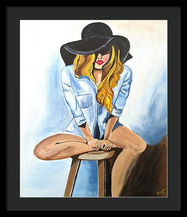 Sitting Jean Girl  - Framed Print