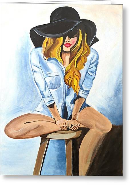 Sitting Jean Girl  - Greeting Card