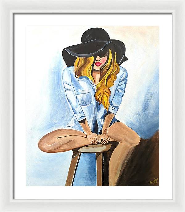 Sitting Jean Girl  - Framed Print