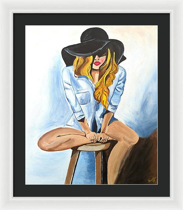 Sitting Jean Girl  - Framed Print