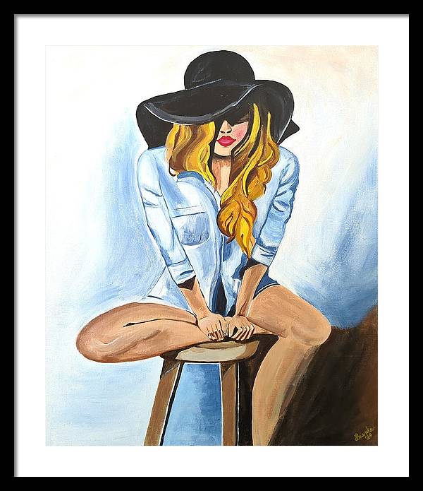 Sitting Jean Girl  - Framed Print