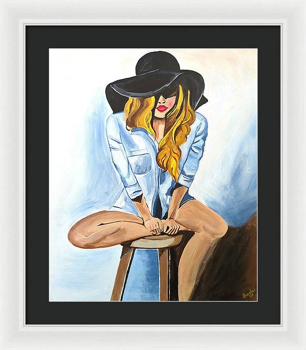 Sitting Jean Girl  - Framed Print