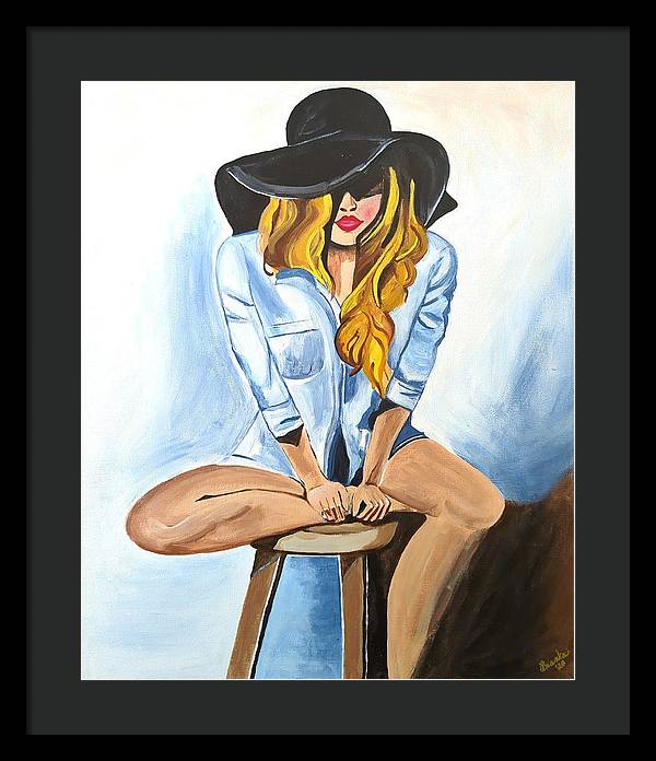 Sitting Jean Girl  - Framed Print