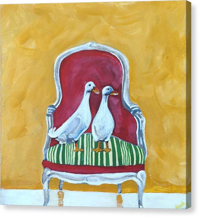 Two ducks on a chair - Canvas Print