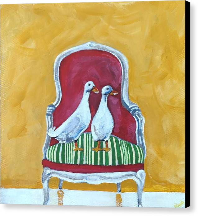 Two ducks on a chair - Canvas Print