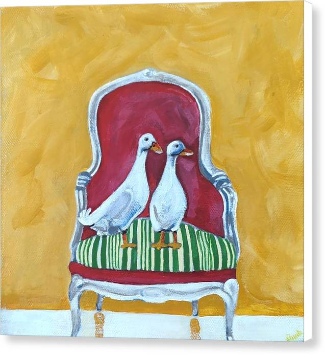 Two ducks on a chair - Canvas Print