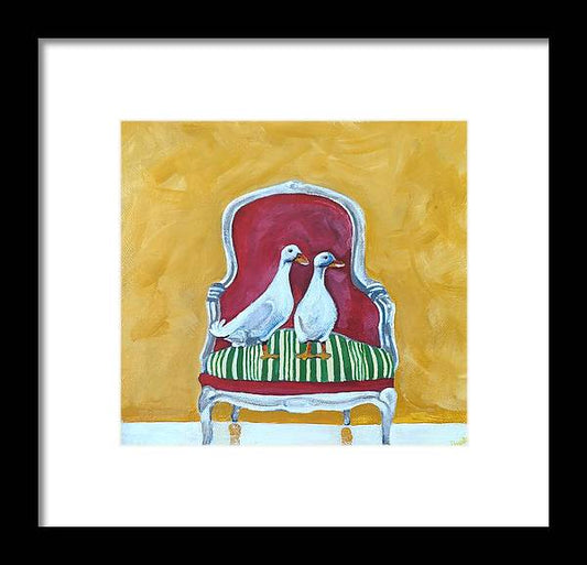 Two ducks on a chair - Framed Print