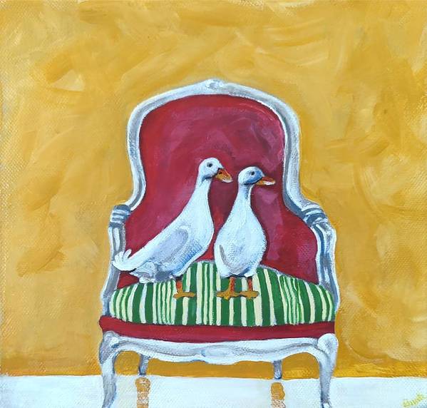 Two ducks on a chair - Art Print