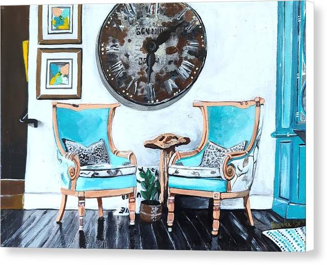 Two teal empty chairs - Canvas Print