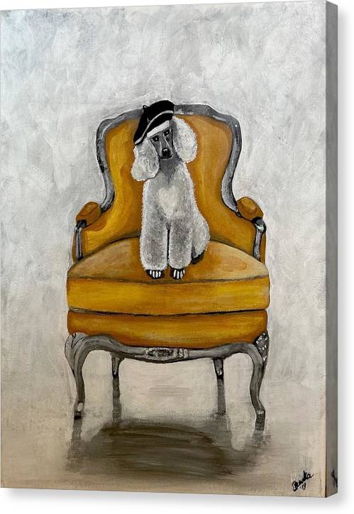 White French Poodle on Chair  - Canvas Print