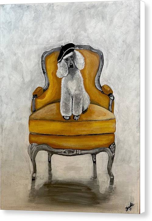 White French Poodle on Chair  - Canvas Print