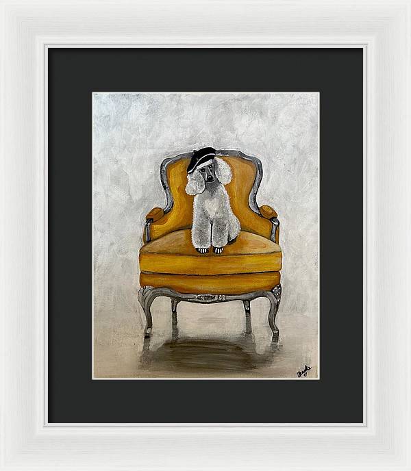 White French Poodle on Chair  - Framed Print