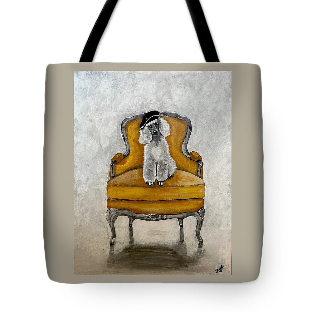 White French Poodle on Chair  - Tote Bag