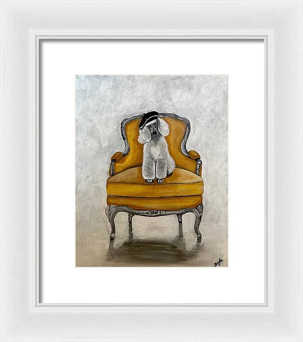 White French Poodle on Chair  - Framed Print