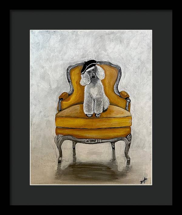 White French Poodle on Chair  - Framed Print