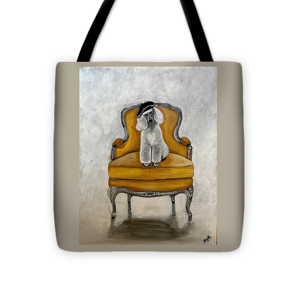 White French Poodle on Chair  - Tote Bag