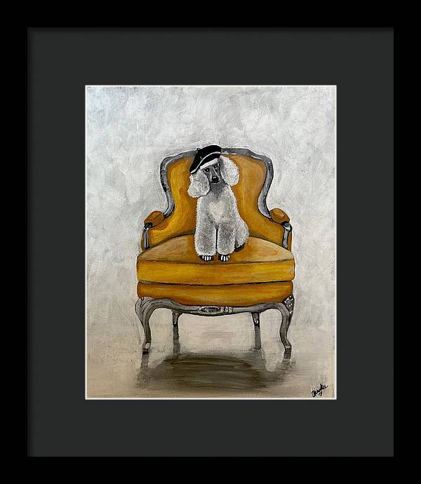 White French Poodle on Chair  - Framed Print