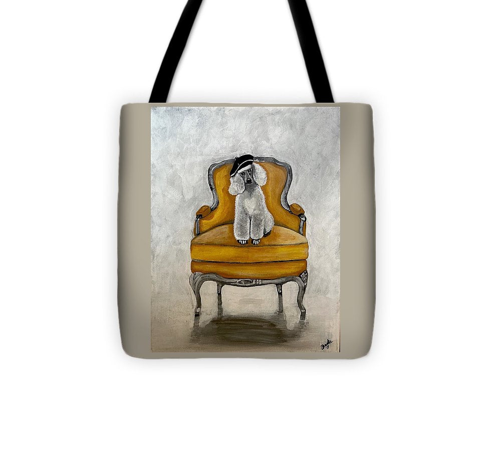 White French Poodle on Chair  - Tote Bag