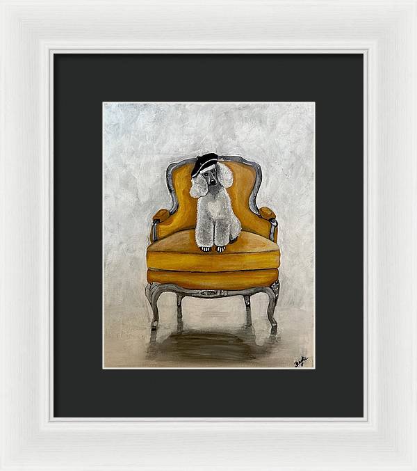 White French Poodle on Chair  - Framed Print