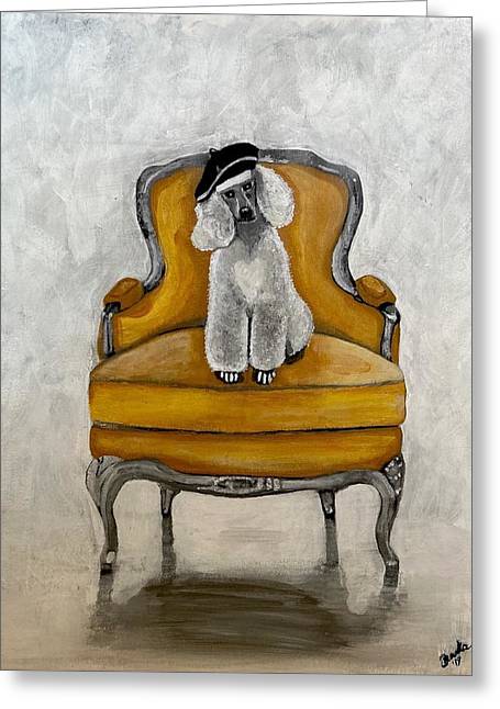 White French Poodle on Chair  - Greeting Card