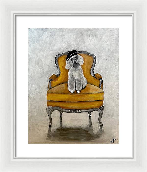 White French Poodle on Chair  - Framed Print