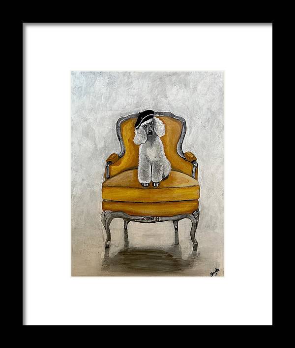 White French Poodle on Chair  - Framed Print