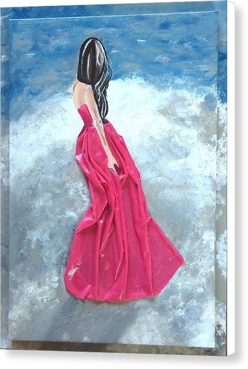 Woman on beach dimensional pink - Canvas Print