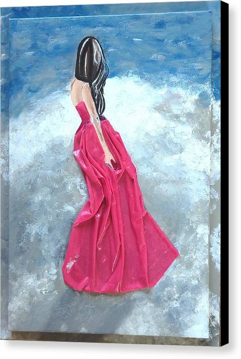 Woman on beach dimensional pink - Canvas Print