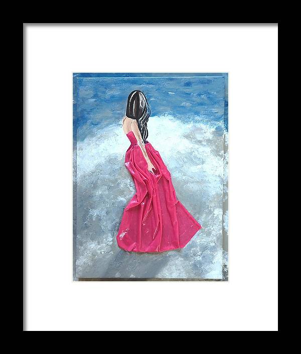 Woman on beach dimensional pink - Framed Print