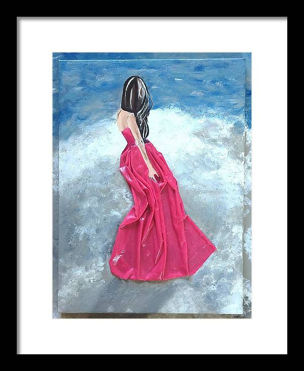 Woman on beach dimensional pink - Framed Print