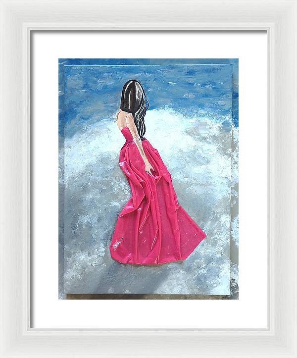 Woman on beach dimensional pink - Framed Print