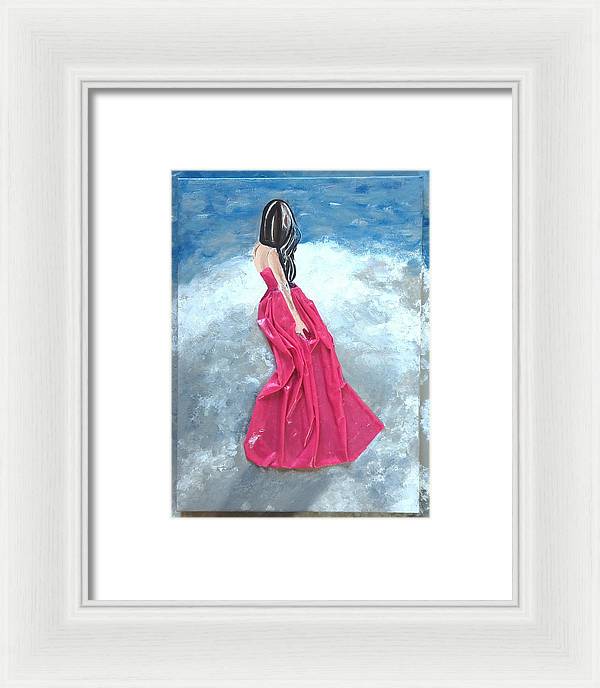 Woman on beach dimensional pink - Framed Print