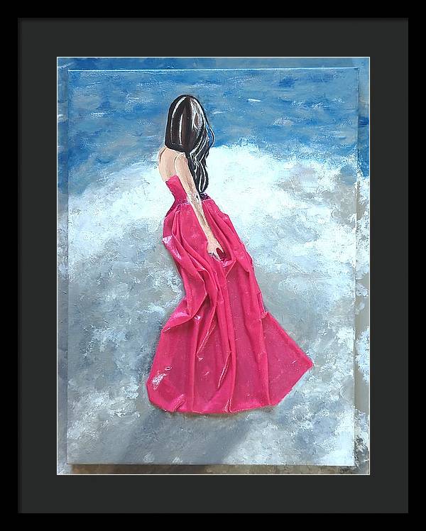 Woman on beach dimensional pink - Framed Print