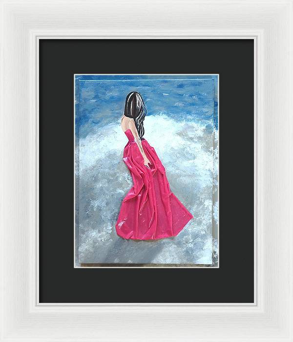 Woman on beach dimensional pink - Framed Print