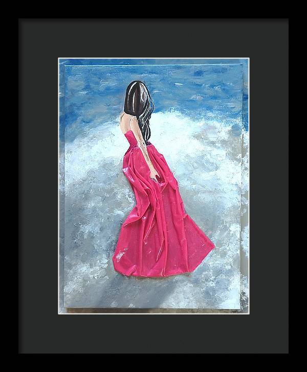 Woman on beach dimensional pink - Framed Print