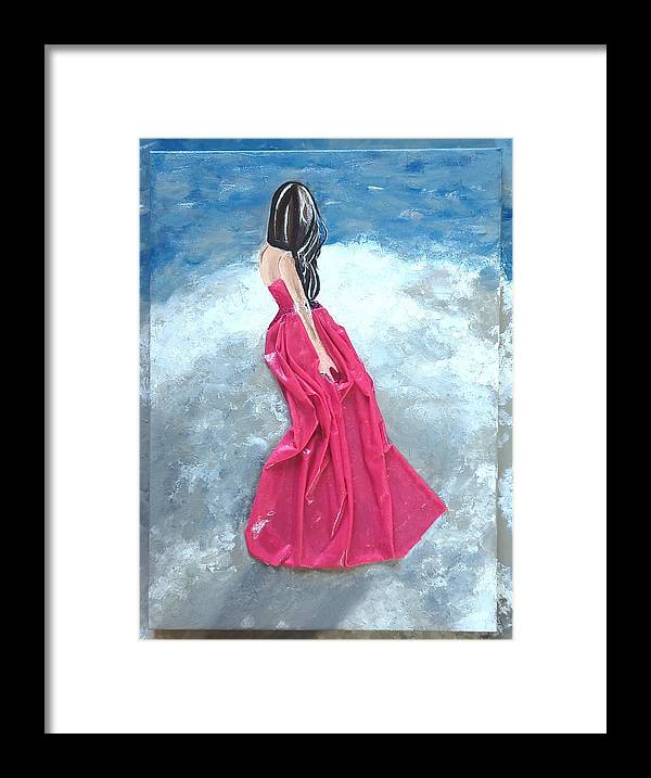 Woman on beach dimensional pink - Framed Print