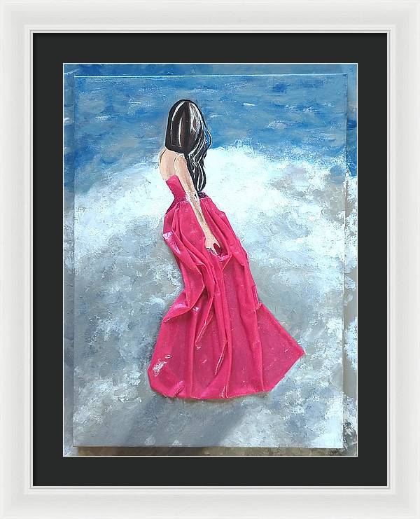 Woman on beach dimensional pink - Framed Print