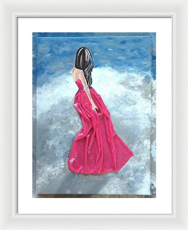 Woman on beach dimensional pink - Framed Print