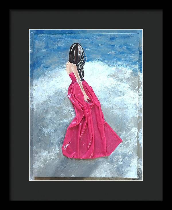 Woman on beach dimensional pink - Framed Print