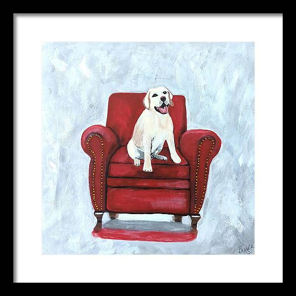 Yellow lab on chair - Framed Print