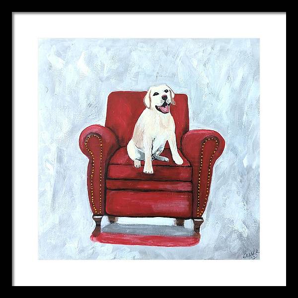 Yellow lab on chair - Framed Print